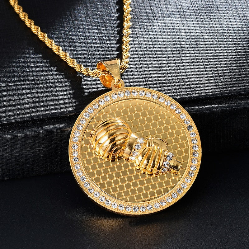 Rhinestone-Studded Microphone Bling Stainless Steel Hip-hop Pendant Necklace-Necklaces-Innovato Design-Innovato Design
