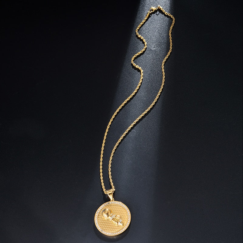 Rhinestone-Studded Microphone Bling Stainless Steel Hip-hop Pendant Necklace-Necklaces-Innovato Design-Innovato Design