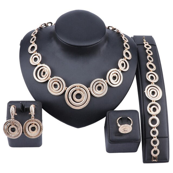 Concentric Rings Necklace, Bracelet, Earrings & Ring Wedding Statement Jewelry Set-Jewelry Sets-Innovato Design-Gold-Innovato Design