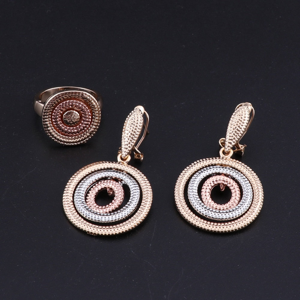 Concentric Rings Necklace, Bracelet, Earrings & Ring Wedding Statement Jewelry Set-Jewelry Sets-Innovato Design-Silver Gold Rose-Innovato Design