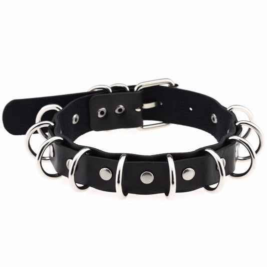 Metal Ring Choker Collar Leather Gothic Harajuku Necklace-Necklace-Innovato Design-Black-Innovato Design