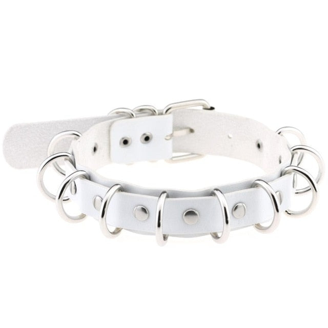 Metal Ring Choker Collar Leather Gothic Harajuku Necklace-Necklace-Innovato Design-White-Innovato Design