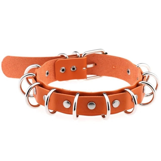 Metal Ring Choker Collar Leather Gothic Harajuku Necklace-Necklace-Innovato Design-Orange-Innovato Design