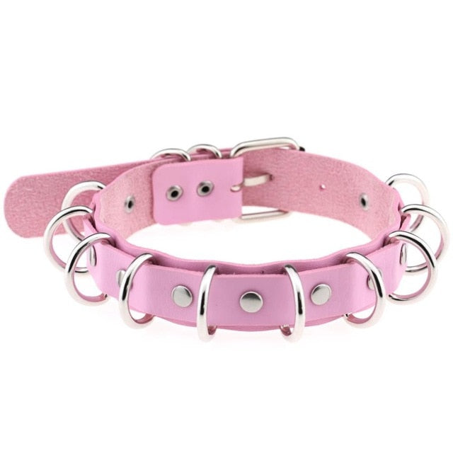 Metal Ring Choker Collar Leather Gothic Harajuku Necklace-Necklace-Innovato Design-Pink-Innovato Design