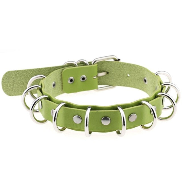 Metal Ring Choker Collar Leather Gothic Harajuku Necklace-Necklace-Innovato Design-Green-Innovato Design