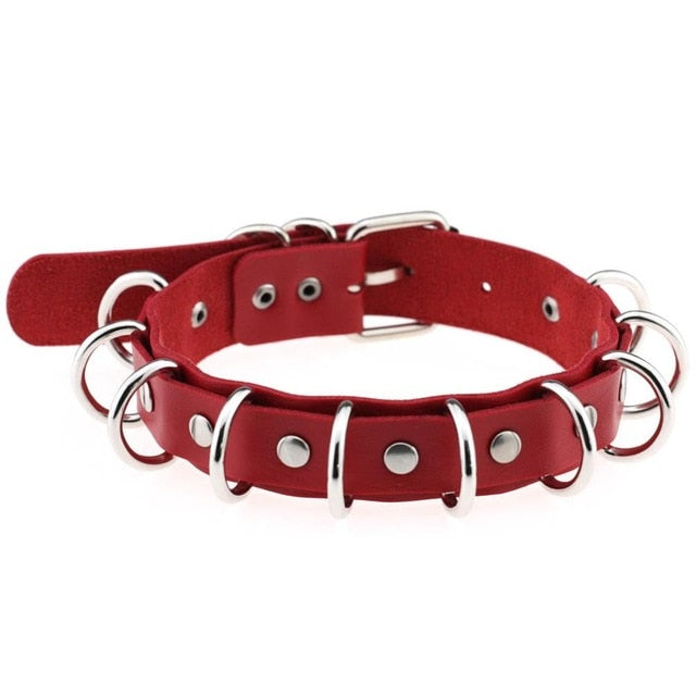 Metal Ring Choker Collar Leather Gothic Harajuku Necklace-Necklace-Innovato Design-Red-Innovato Design