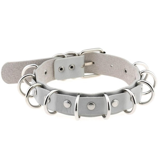 Metal Ring Choker Collar Leather Gothic Harajuku Necklace-Necklace-Innovato Design-Gray-Innovato Design