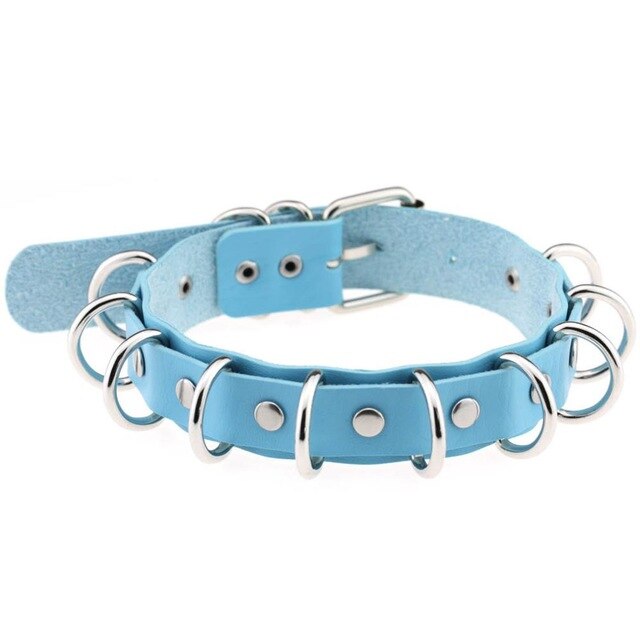 Metal Ring Choker Collar Leather Gothic Harajuku Necklace-Necklace-Innovato Design-Blue-Innovato Design