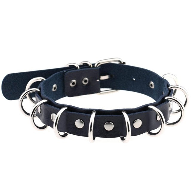 Metal Ring Choker Collar Leather Gothic Harajuku Necklace-Necklace-Innovato Design-Dark Blue-Innovato Design