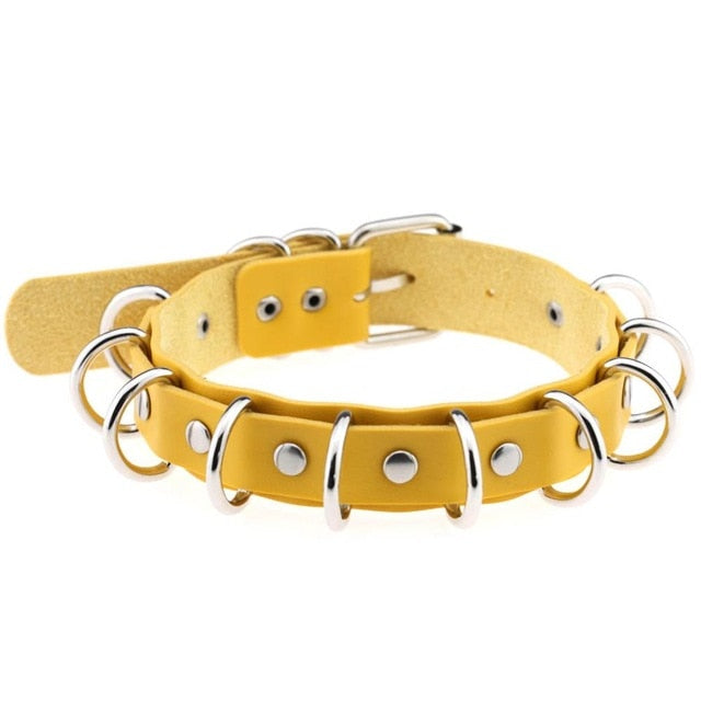 Metal Ring Choker Collar Leather Gothic Harajuku Necklace-Necklace-Innovato Design-Yellow-Innovato Design