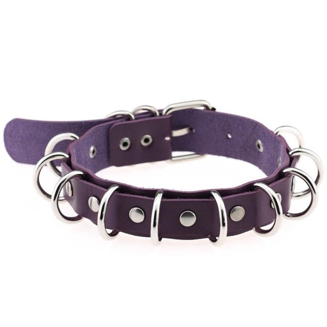 Metal Ring Choker Collar Leather Gothic Harajuku Necklace-Necklace-Innovato Design-Purple-Innovato Design