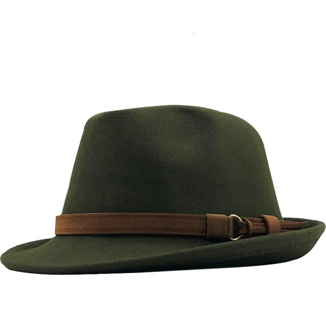 Wool Felt Fedora Trilby Hat with Brown Belt Hatband-Hats-Innovato Design-Army Green-Innovato Design