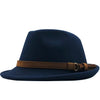 Wool Felt Fedora Trilby Hat with Brown Belt Hatband-Hats-Innovato Design-Navy-Innovato Design