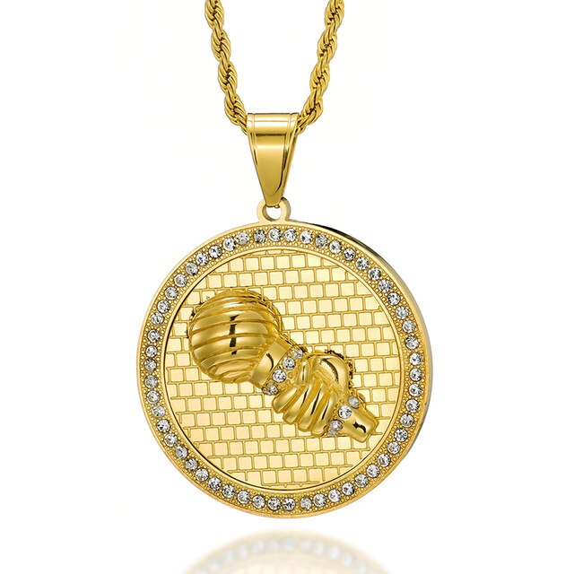 Rhinestone-Studded Microphone Bling Stainless Steel Hip-hop Pendant Necklace-Necklaces-Innovato Design-Innovato Design