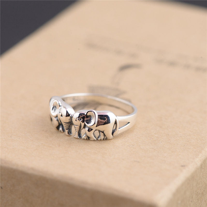 Fine Auspicious Elephant 925 Sterling Silver Thai Charm Ring-Rings-Innovato Design-6-Innovato Design