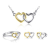 Gold and White Double Hearts 925 Sterling Silver Necklace, Stud Earrings & Ring Fashion Wedding Jewelry Set-Jewelry Sets-Innovato Design-6-Innovato Design