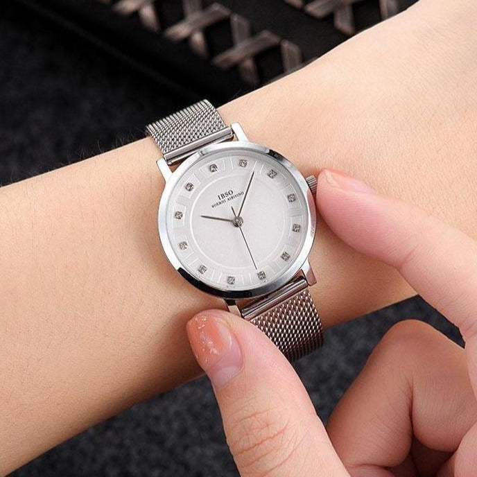 Women Quartz 8mm Ultra-Thin Silver Mesh Stainless Steel Band Watch and Bracelet Jewelry Set-Jewelry Sets-Innovato Design-Dakota-Innovato Design