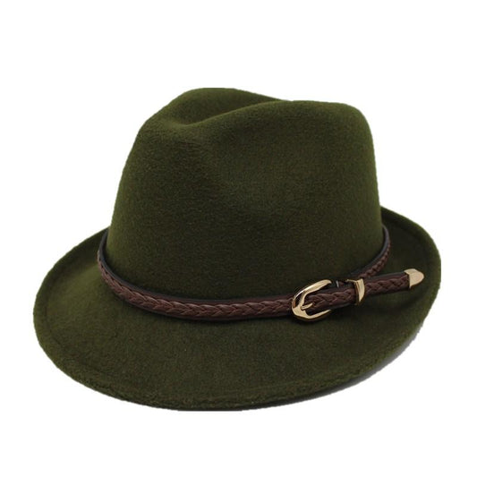 Wool Trilby Hat with Brown Leather Plaited Belt-Hats-Innovato Design-Camel-Innovato Design