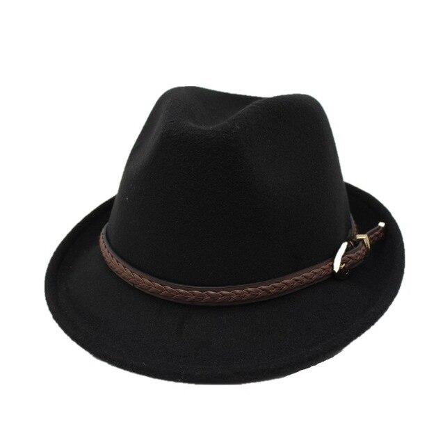 Wool Trilby Hat with Brown Leather Plaited Belt-Hats-Innovato Design-Black-Innovato Design