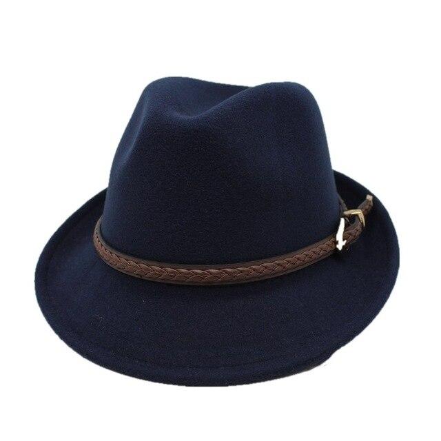 Wool Trilby Hat with Brown Leather Plaited Belt-Hats-Innovato Design-Navy-Innovato Design