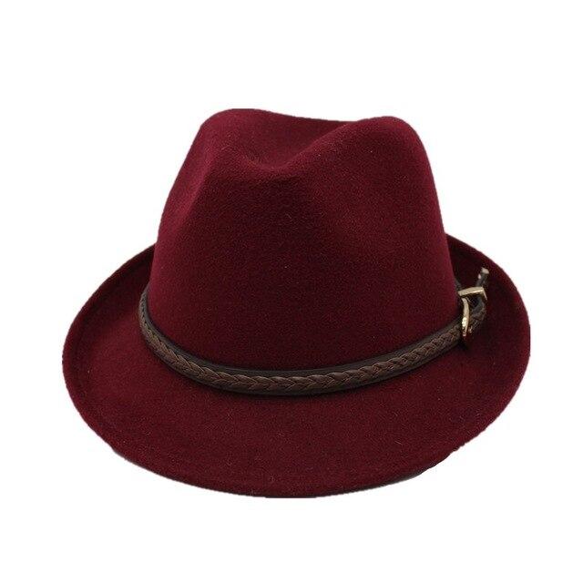 Wool Trilby Hat with Brown Leather Plaited Belt-Hats-Innovato Design-Wine Red-Innovato Design