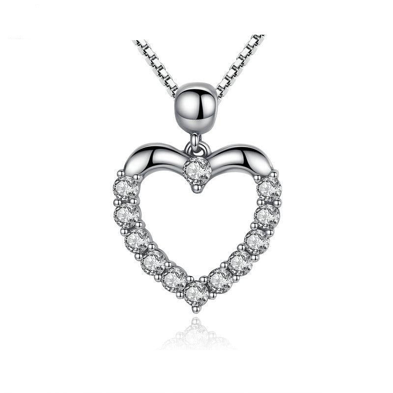 Cubic Zirconia Heart 925 Sterling Silver Fashion Pendant Necklace-Necklaces-Innovato Design-Innovato Design