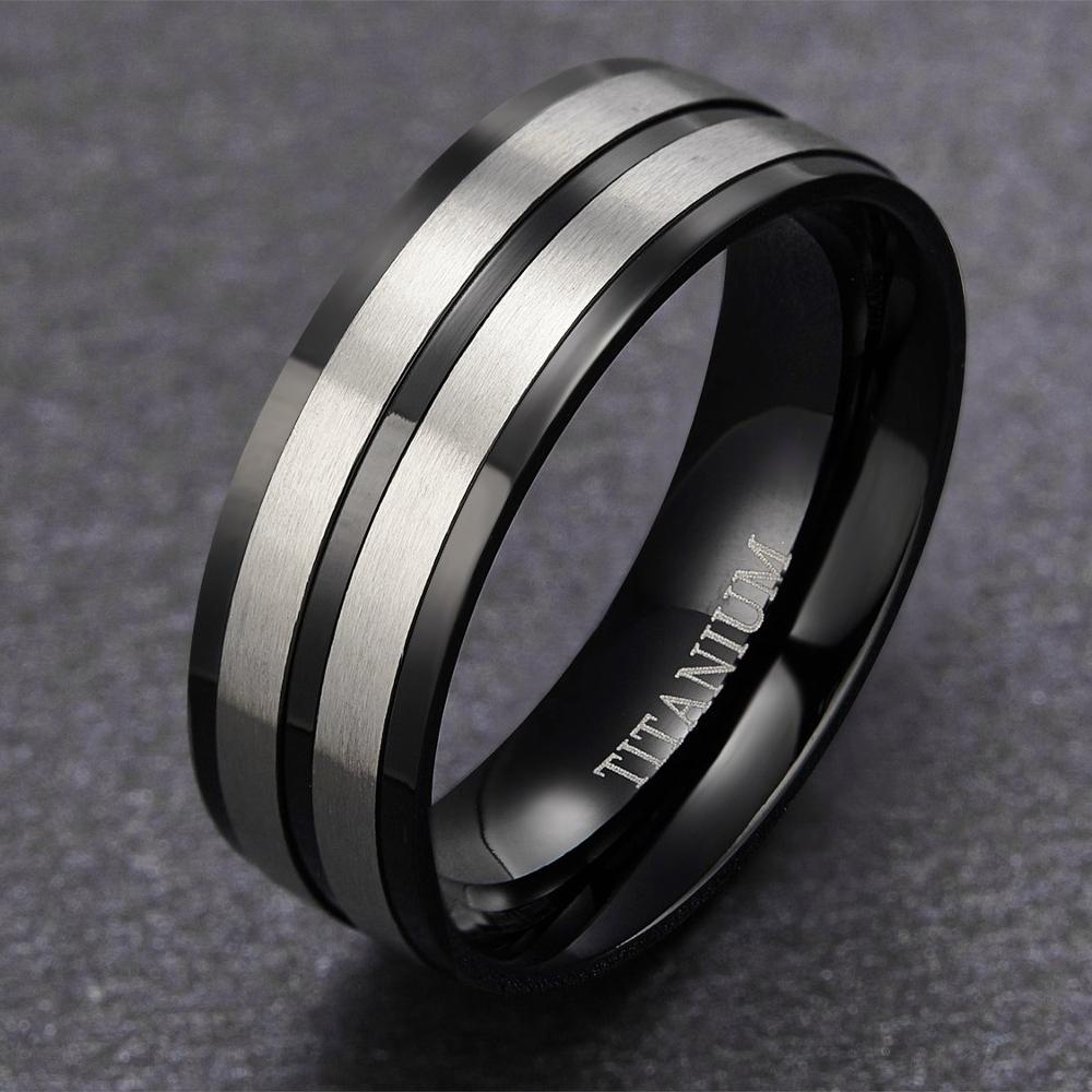 8mm Black Groove Brushed Titanium Fashion Wedding Band-Rings-Innovato Design-5-Innovato Design