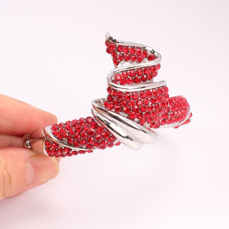 Silver-Plated Red Rhinestone Necklace, Bracelet, Earrings & Ring Wedding Statement Jewelry Set-Jewelry Sets-Innovato Design-Innovato Design