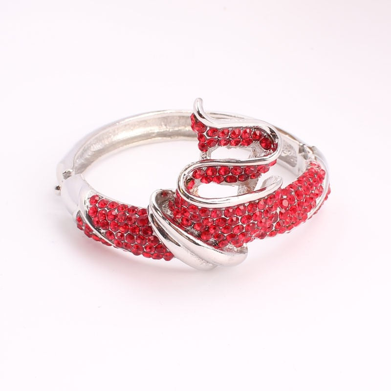 Silver-Plated Red Rhinestone Necklace, Bracelet, Earrings & Ring Wedding Statement Jewelry Set-Jewelry Sets-Innovato Design-Innovato Design