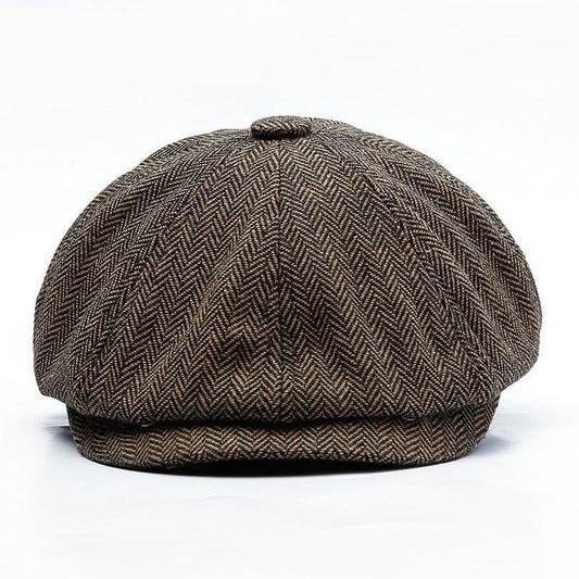 Retro Warm Tweed Herringbone Octagonal Newsboy Cap with Buttons-Hats-Innovato Design-Dark Grey-M-Innovato Design