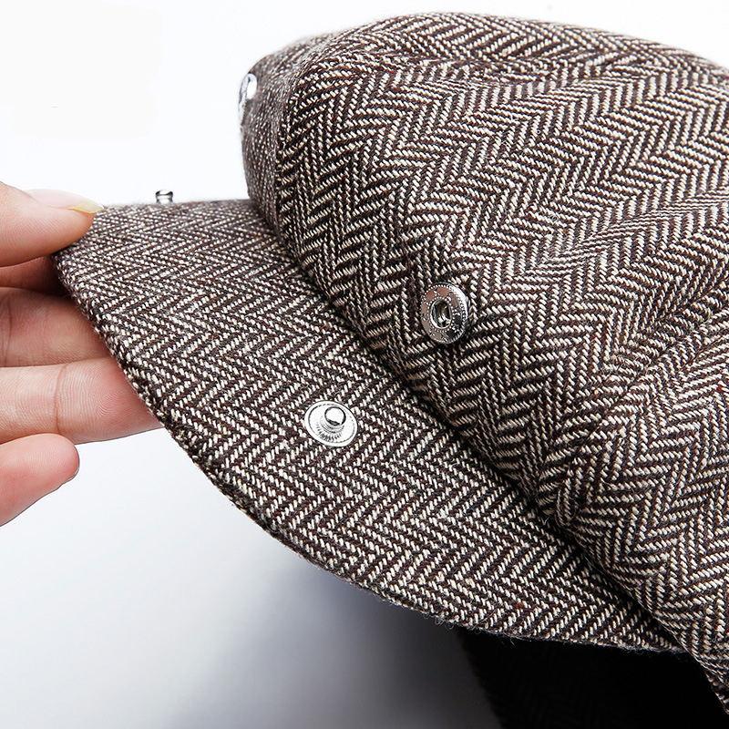 Retro Warm Tweed Herringbone Octagonal Newsboy Cap with Buttons-Hats-Innovato Design-Dark Grey-M-Innovato Design