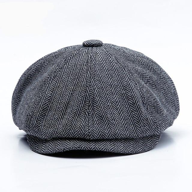 Retro Warm Tweed Herringbone Octagonal Newsboy Cap with Buttons-Hats-Innovato Design-Dark Grey-M-Innovato Design