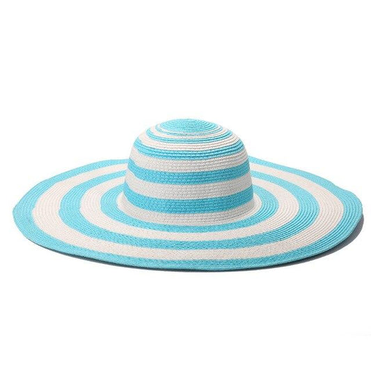 INNOVATO Wide Brim Floppy Striped Straw Sun Hat-Hats-Innovato Design-Blue-Innovato Design