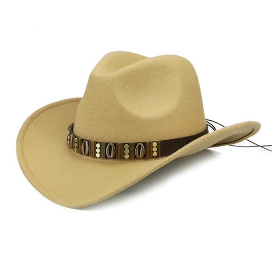 Hawaiian Cowboy Hat with Cowrie Shell Metal Belt Band-Hats-Innovato Design-Black-Innovato Design