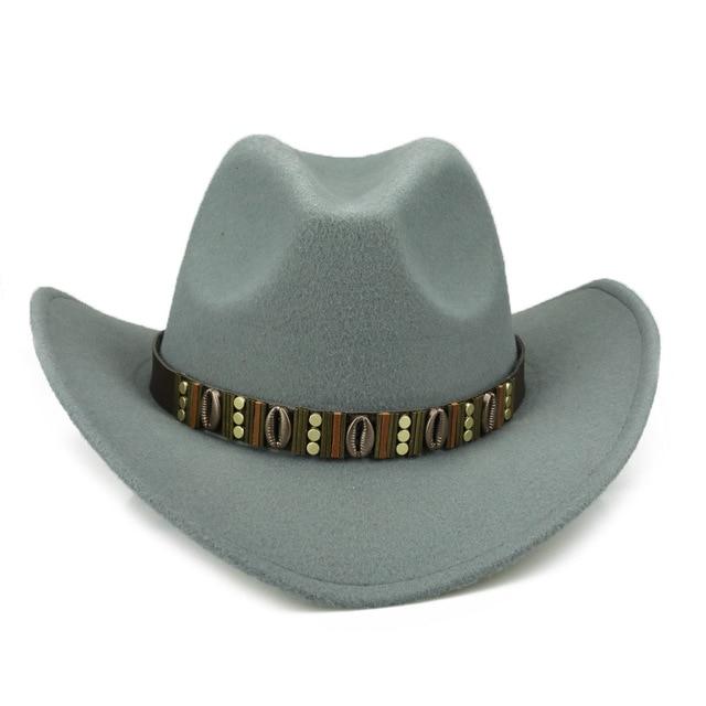 Hawaiian Cowboy Hat with Cowrie Shell Metal Belt Band-Hats-Innovato Design-Grey-Innovato Design