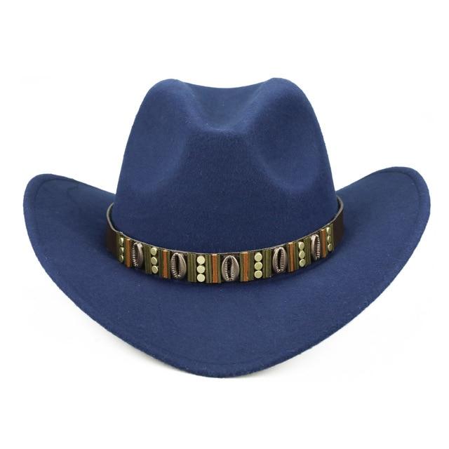 Hawaiian Cowboy Hat with Cowrie Shell Metal Belt Band-Hats-Innovato Design-Navy-Innovato Design