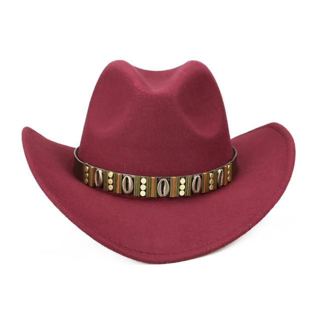 Hawaiian Cowboy Hat with Cowrie Shell Metal Belt Band-Hats-Innovato Design-Wine-Innovato Design