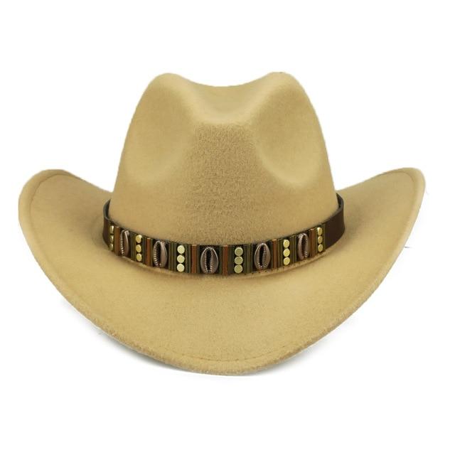Hawaiian Cowboy Hat with Cowrie Shell Metal Belt Band-Hats-Innovato Design-Camel-Innovato Design