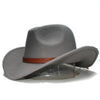 Retro Parent-Child Wool Cowboy Hat with Brown Leather Band-Hats-Innovato Design-Gray-Adult-Innovato Design