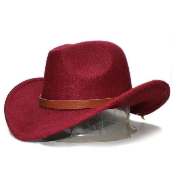 Retro Parent-Child Wool Cowboy Hat with Brown Leather Band