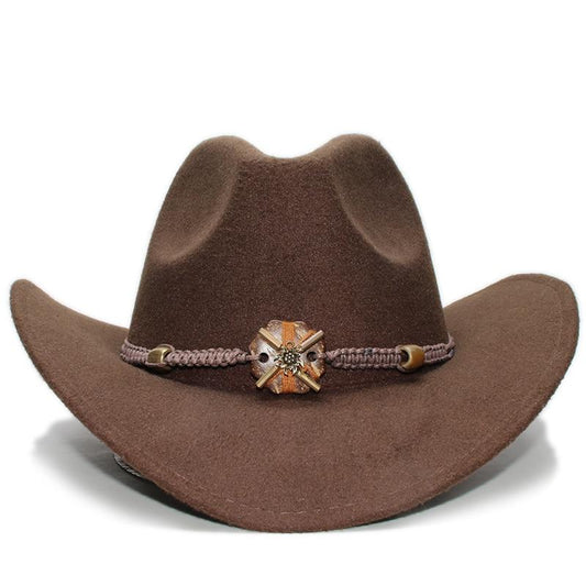 Vintage Parent-Child Wool Cowboy Hat with Knitted Wood and Bead Band-Hats-Innovato Design-Rose-Kid-Innovato Design