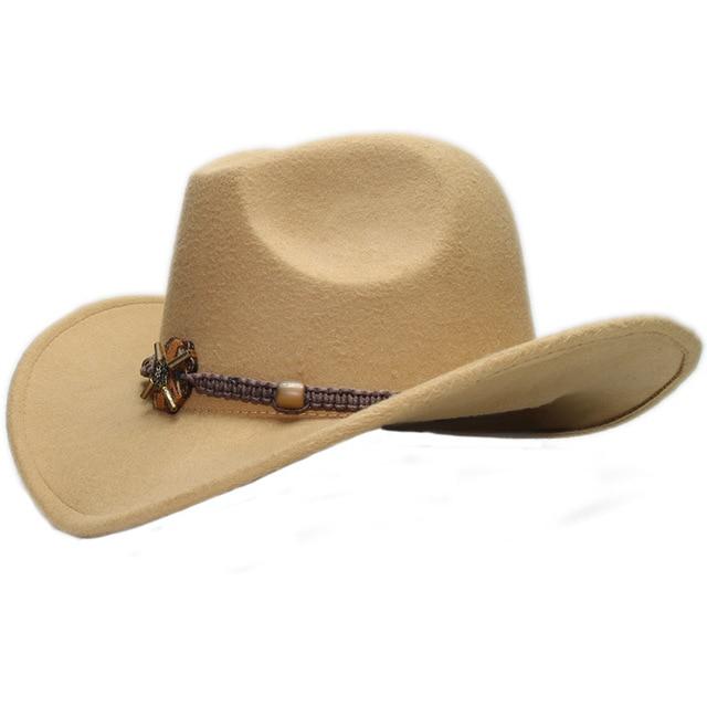 Vintage Parent-Child Wool Cowboy Hat with Knitted Wood and Bead Band-Hats-Innovato Design-Camel-Kid-Innovato Design