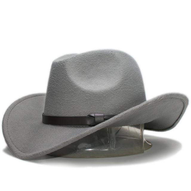 Retro Parent-Child Wool Cowboy Hat with Coffee Leather Band-Hats-Innovato Design-Gray-Adult-Innovato Design