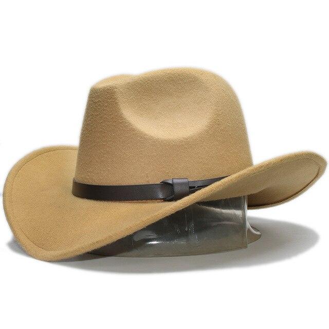 Retro Parent-Child Wool Cowboy Hat with Coffee Leather Band-Hats-Innovato Design-Camel-Adult-Innovato Design