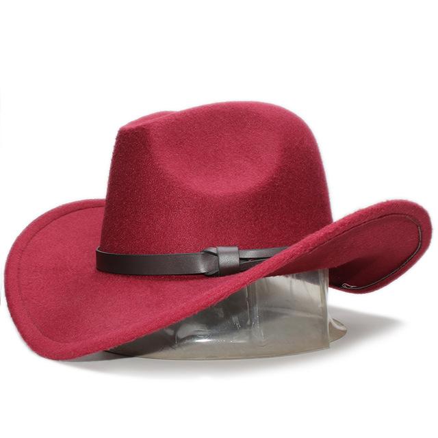 Retro Parent-Child Wool Cowboy Hat with Coffee Leather Band-Hats-Innovato Design-Wine-Adult-Innovato Design