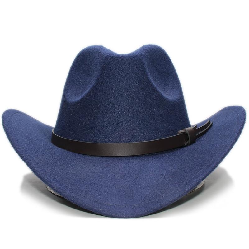 Retro Parent-Child Wool Cowboy Hat with Coffee Leather Band-Hats-Innovato Design-Navy-Adult-Innovato Design