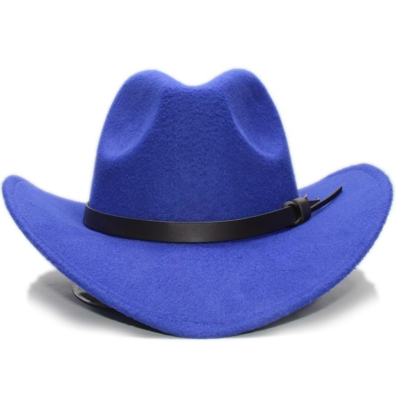 Retro Parent-Child Wool Cowboy Hat with Coffee Leather Band-Hats-Innovato Design-Blue-Adult-Innovato Design