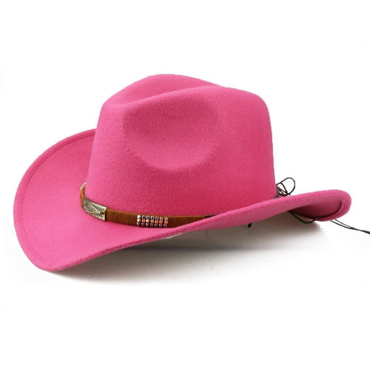 Soft Felt Vintage Western Cowboy Hat with Handmade Belt-Hats-Innovato Design-Black-Innovato Design