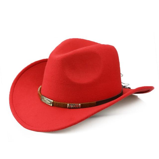 Soft Felt Vintage Western Cowboy Hat with Handmade Belt-Hats-Innovato Design-Red-Innovato Design