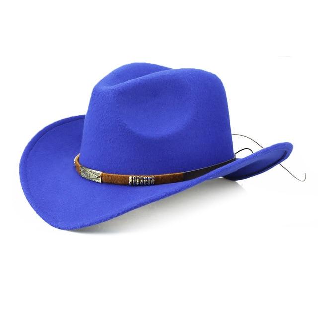 Soft Felt Vintage Western Cowboy Hat with Handmade Belt-Hats-Innovato Design-Blue-Innovato Design